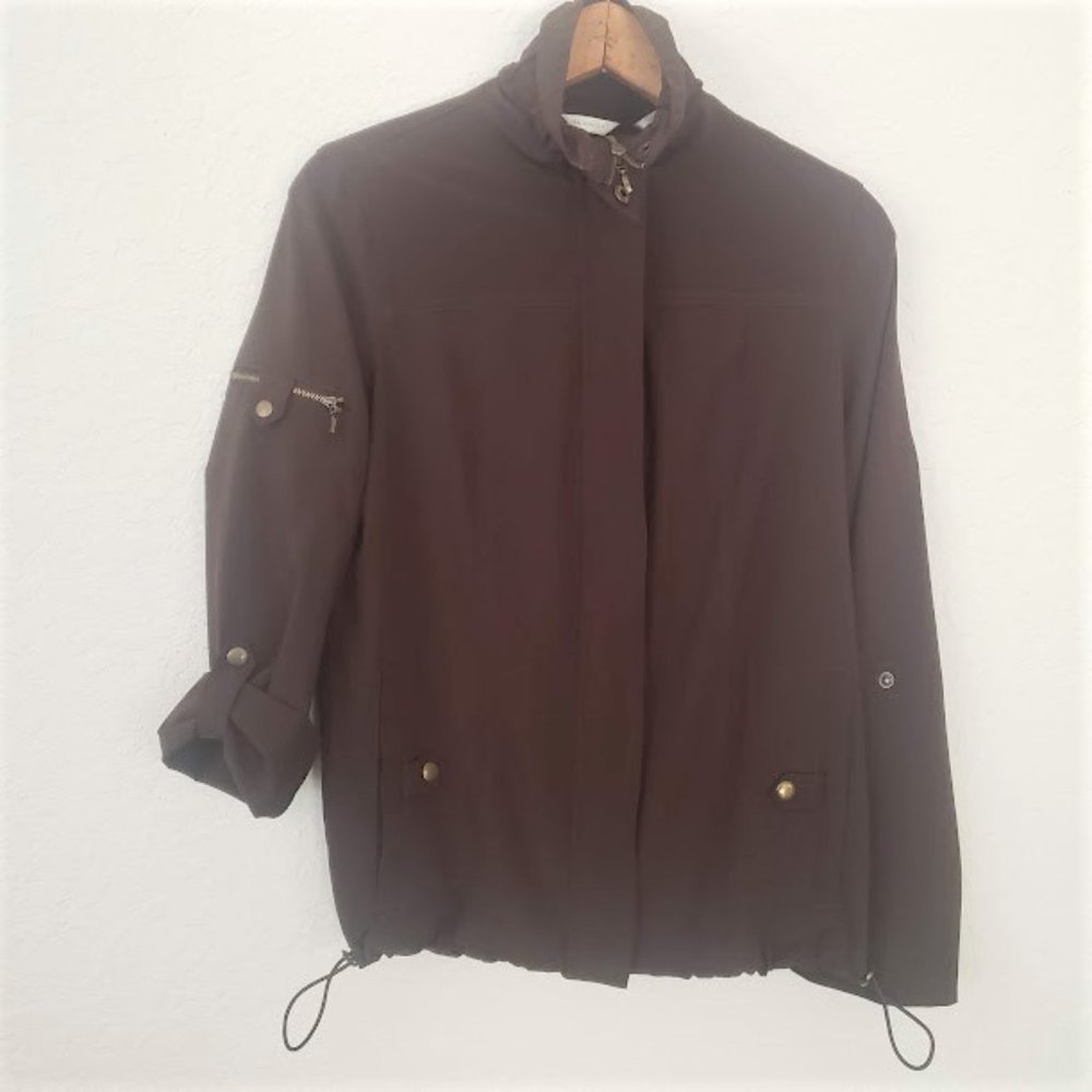 Jacket Laura Ashley NWOT Brown Zip Up Lightweight Roll Sleeves